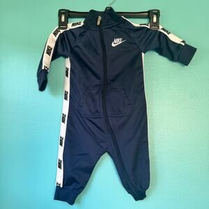 Nike 9 Month Baby Boys Full Zip Jumpsuit One Piece Navy and White Coverall